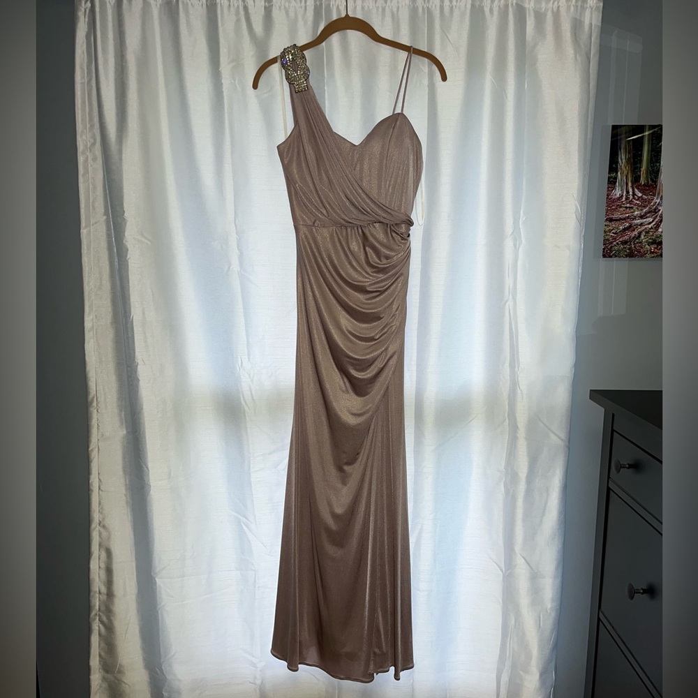 Xscape Floor Length One Shoulder Evening Gown Stretch Jersey Material